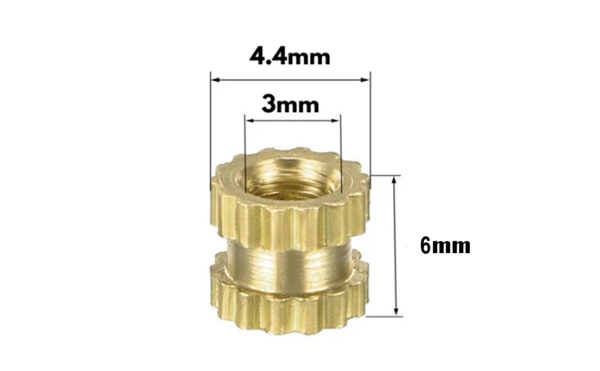 M3x6mm Brass Insert Brass Heat Set Threaded Inserts – Knurled Round Insert Nuts for 3D Printing, Plastic, Wood & DIY Use - Image 2